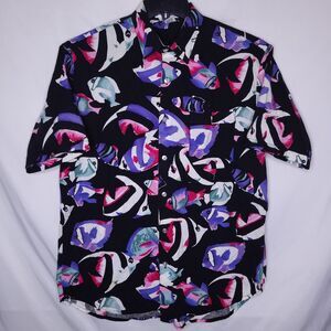 Vintage Windjammer Shirt Mens Medium Fish Print St Lucia Cotton